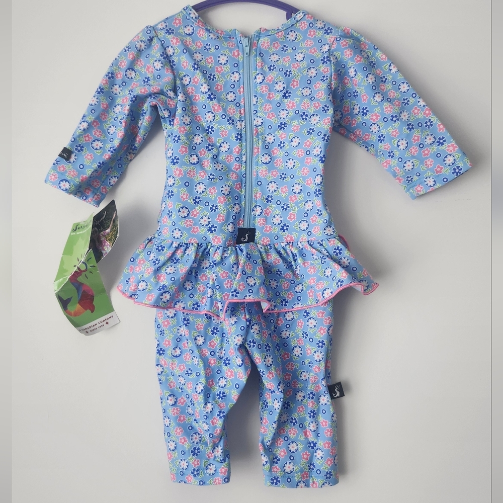 Full Coverage Toddler Girls Floral Blue Pink  Bathing Suit Girls 2 To 4 Years